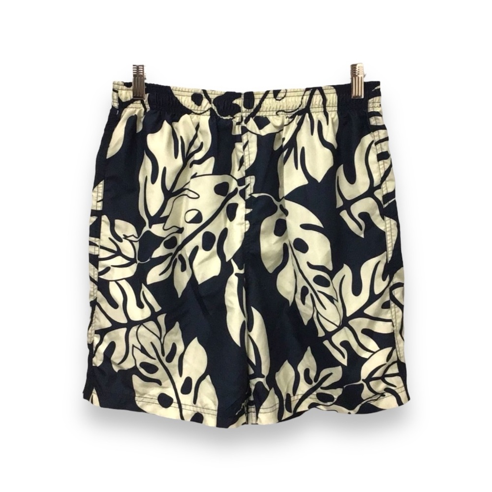 Breakwater Mens 7” Hawaiian Print Swim Trunks, Navy Palm, size M
